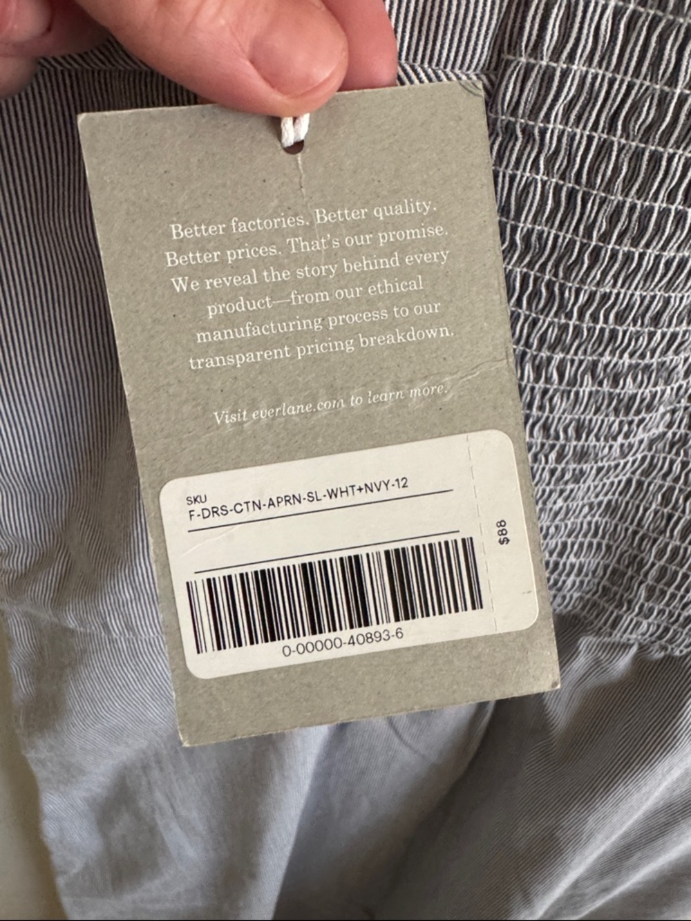 NWT Everlane size 12 pinstripe Button-Front Midi Picnic Dress - Picture 4 of 7